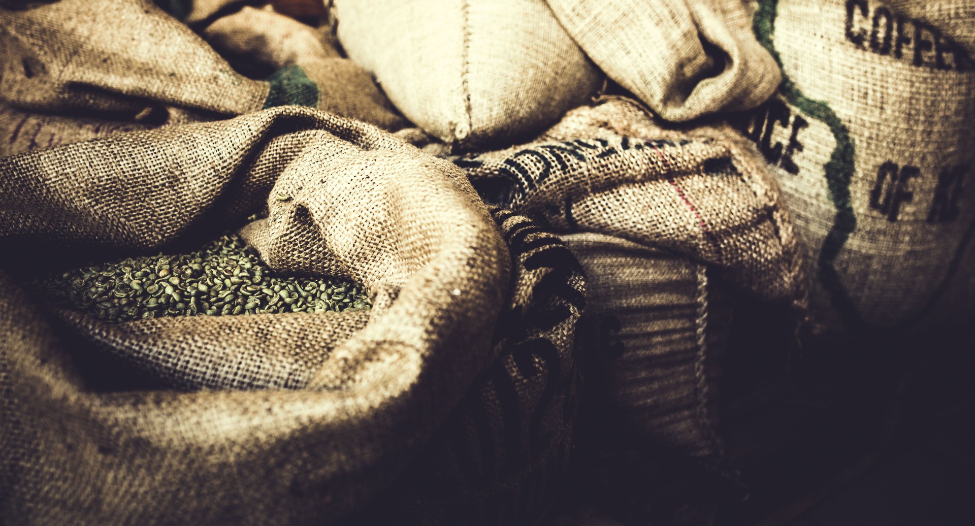 Burlap Bags of Green Coffee Beans